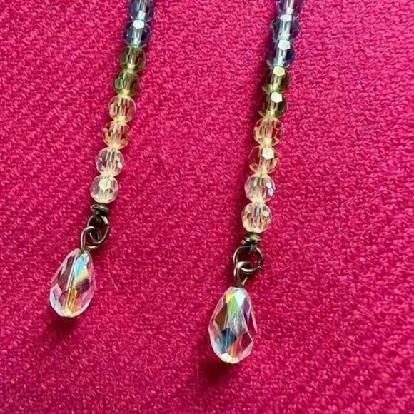 Blue, Green, White Long Drop Crystal Earrnings - Picture 5 of 5
